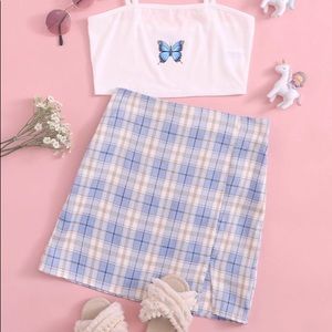 SHEIN girls butterfly crop top set